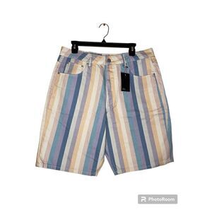 Asos Striped Cotton Flat Front Bermuda Chino Shorts Multi-Color Size W34 NWT